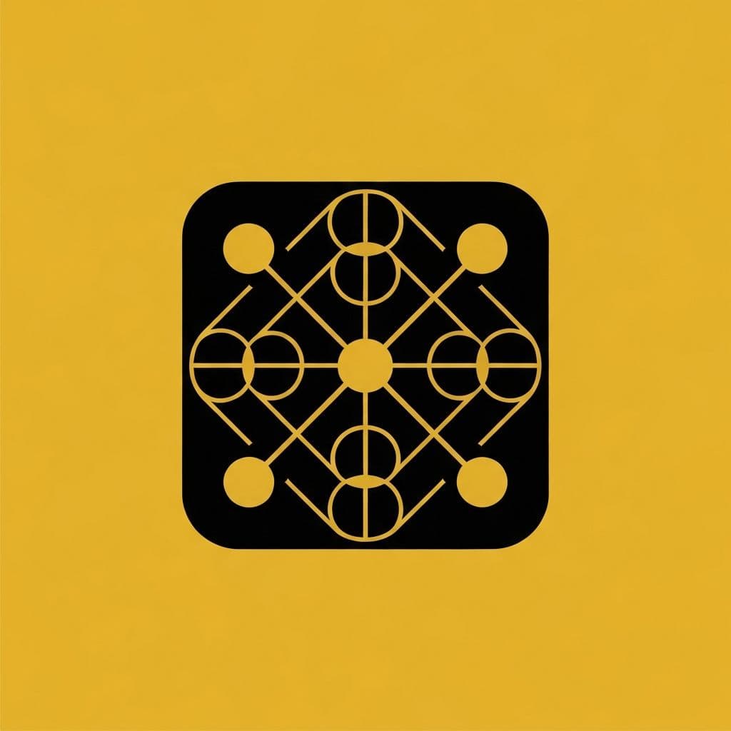 Minimalist tech company logo with geometric sacred geometry, black and gold, modern corporate branding, vector style.